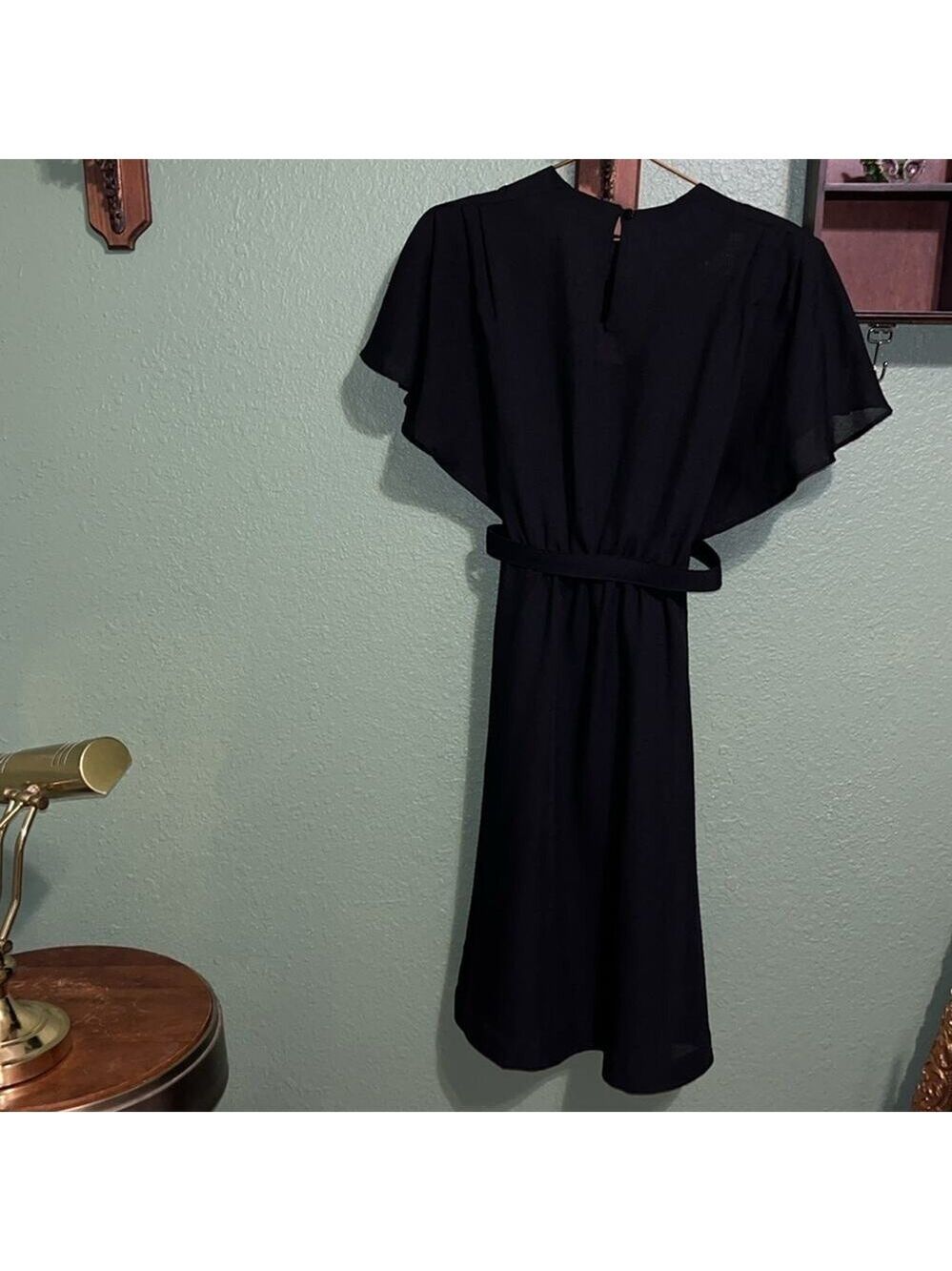 Vintage modest black dress with belt Melissa Petites • black wedding - Picture 8 of 10